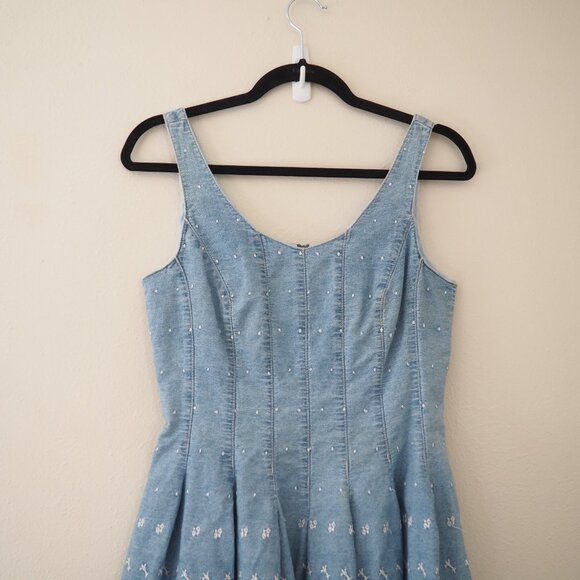 Vintage Ashlee Blue Floral Embroidered Sleeveless Sundress sz 8 - Picture 2 of 8